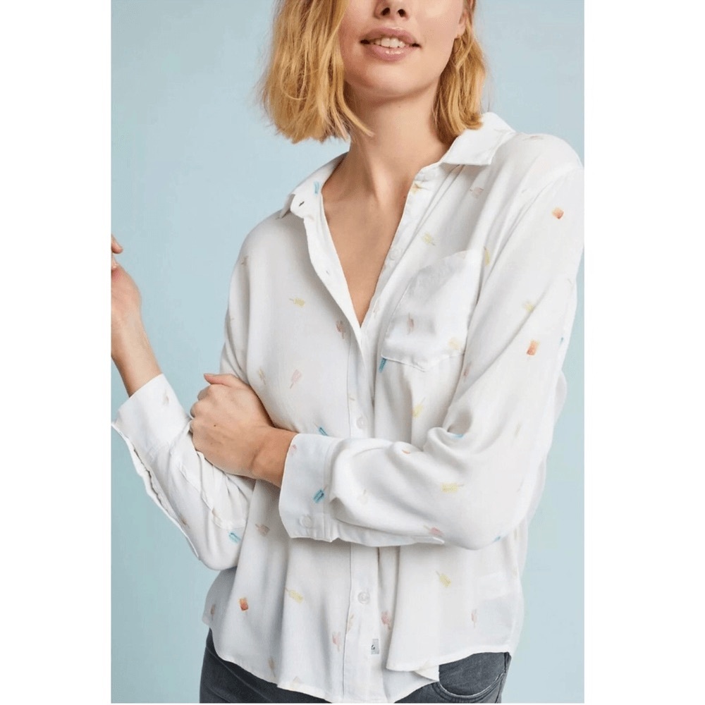 Rails White Button-Up Shirt with Colorful Popsicle Embroidery Size XS